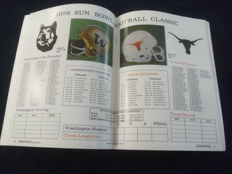 1979 DECEMBER 22 SUN BOWL PROGRAM - UNIV TEXAS VS UNIV WASHINGTON - ST 5005P