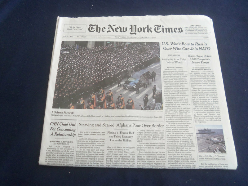 2022 FEBRUARY 3 NEW YORK TIMES - U.S. WON'T BOW TO RUSSIA OVER WHO CAN JOIN NATO
