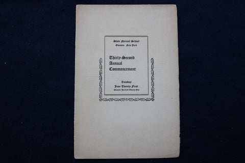 1921 STATE NORMAL SCHOOL COMMENCEMENT SOFTCOVER BOOKLET - ONEONTA, NY - K 923