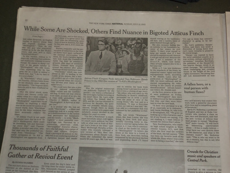 2015 JULY 12 NEW YORK TIMES - GO SET A WATCHMAN - HARPER LEE