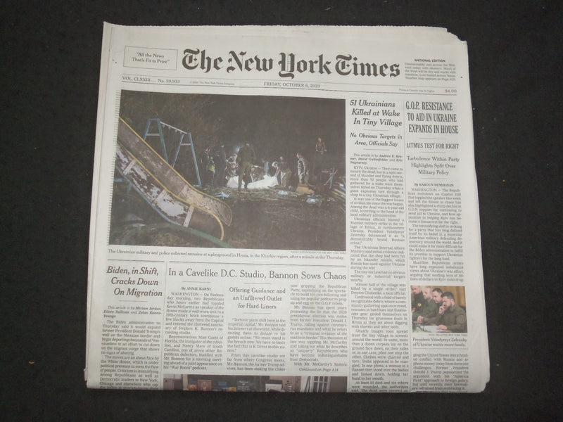2023 OCTOBER 6 NEW YORK TIMES- GOP RESISTANCE TO AID IN UKRAINE EXPANDS IN HOUSE