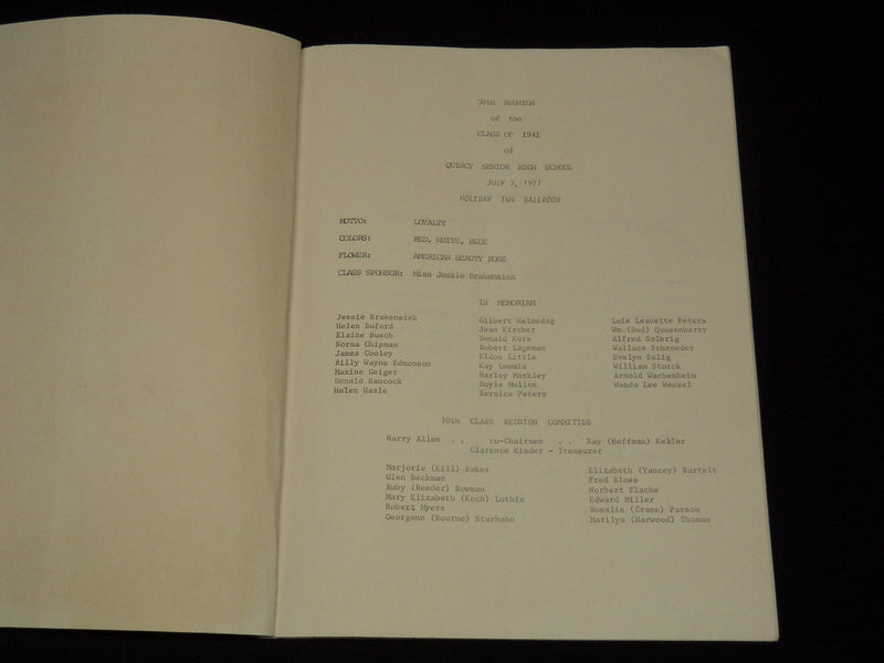 1971 JULY 3 QUINCY SENIOR HIGH SCHOOL 30TH ANNIVERSARY PROGRAM - J 8146