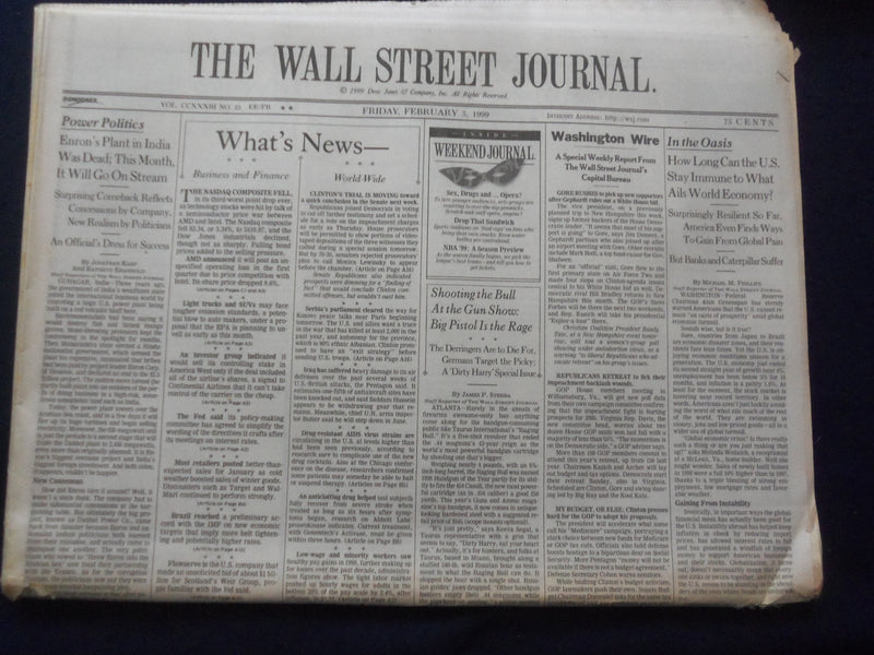 1999 FEB 5 THE WALL STREET JOURNAL - ENRON'S PLANT IN INDIA WAS DEAD - WJ 305