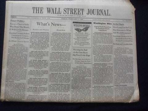 1999 FEB 5 THE WALL STREET JOURNAL - ENRON'S PLANT IN INDIA WAS DEAD - WJ 305