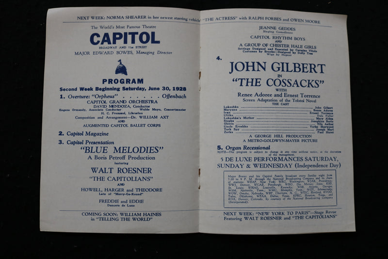 1922-1928 THE CAPITOL THEATRE MOVIE PROGRAMS - LOT OF 3 - JOHN GILBERT - K 1956