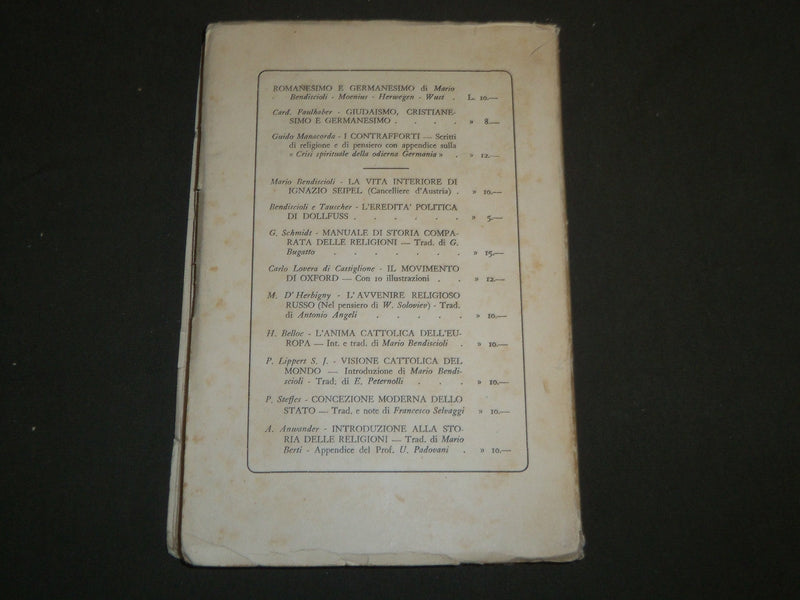 1936 LA GERMANIA RELIGIOSA NEL III REICH BOOK BY MARIO BENDISCIOLI - KD 5620