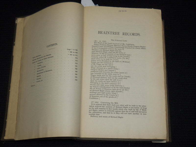 1886 TOWN OF BRAINTREE RECORDS 1640-1793 BOOK EDITED BY SAMUEL BATES - KD 703V