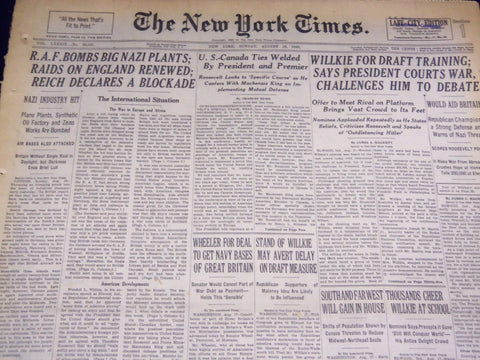 1940 AUGUST 18 NEW YORK TIMES - R. A. F. BOMBS BIG NAZI PLANTS - NT 2572
