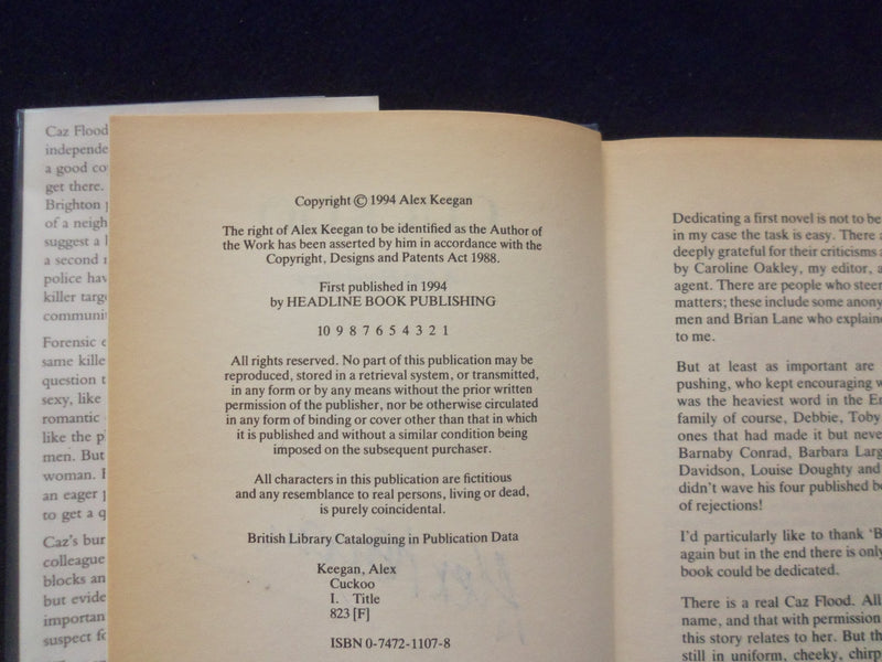 1994 CUCKOO HARDCOVER BOOK - AUTOGRAPHED BY ALEX KEEGAN - KD 8518