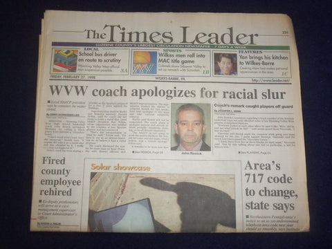 1998 FEB 27 WILKES-BARRE TIMES LEADER -WVW HS COACH RACIAL SLUR APOLOGY- NP 8214