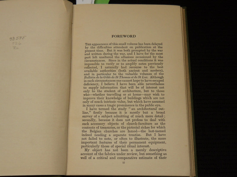 1919 THE CHURCHES OF BELGIUM HARDCOVER BOOK BY WILFRID RANDOLPH - KD 9380