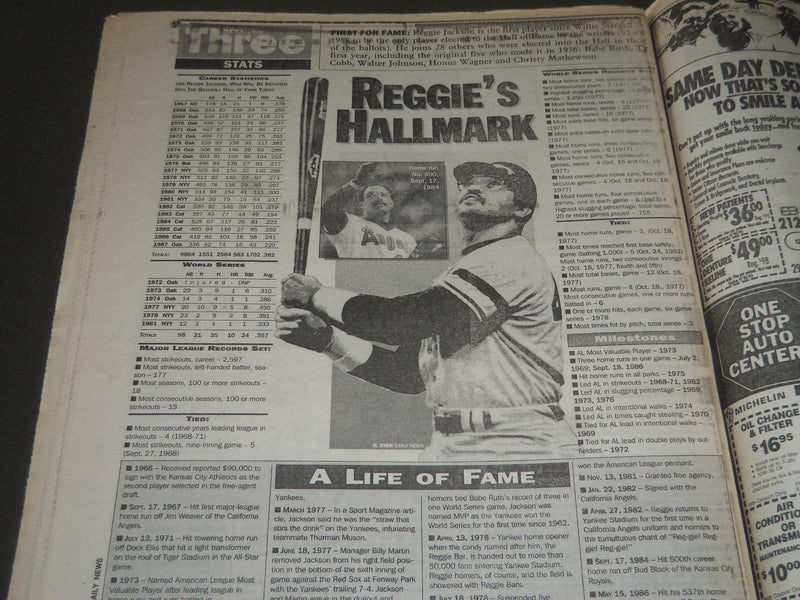 1993 AUGUST 1 NEW YORK DAILY NEWS - MR. OCTOBER HALL OF FAME - NP 2614