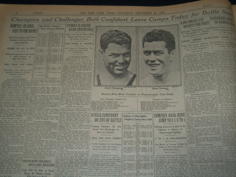 1926 SEPTEMBER 23 NEW YORK TIMES NEWSPAPER - DEMPSEY TO DEFEND TITLE - NT 7573
