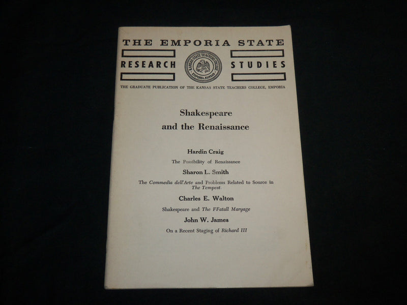 1964 SEPTEMBER SHAKESPEARE AND THE RENAISSANCE BOOK - EMPORIA STATE - J 6816