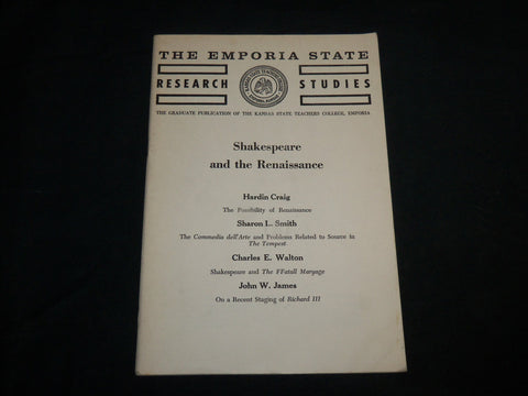 1964 SEPTEMBER SHAKESPEARE AND THE RENAISSANCE BOOK - EMPORIA STATE - J 6816
