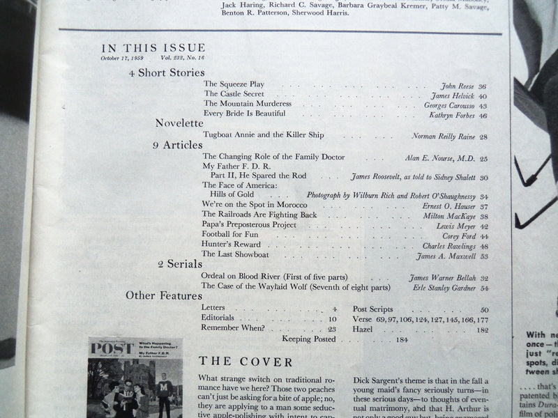 1959 OCTOBER 17 THE SATURDAY EVENING POST MAGAZINE- MY FATHER FDR STORY- SP 2249