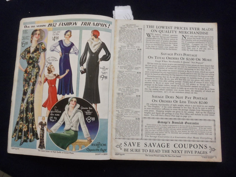 1932 SPRING AND SUMMER M.W. SAVAGE CO. SEND TO SAVAGE CATALOG-MINNEAPOLIS- R 97R