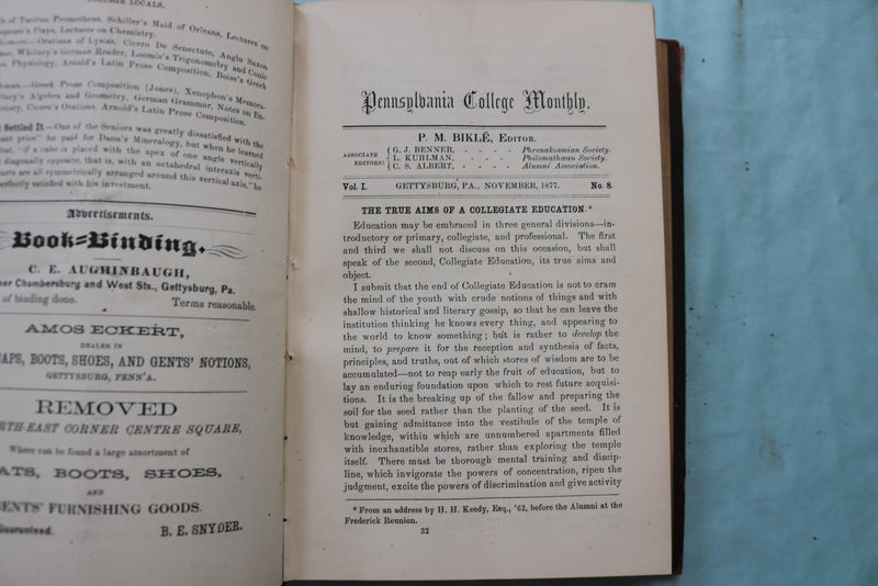 1877-1890 PENNSYLVANIA COLLEGE MONTHLY BOUND VOLUMES - LOT OF 7 - KD 9561