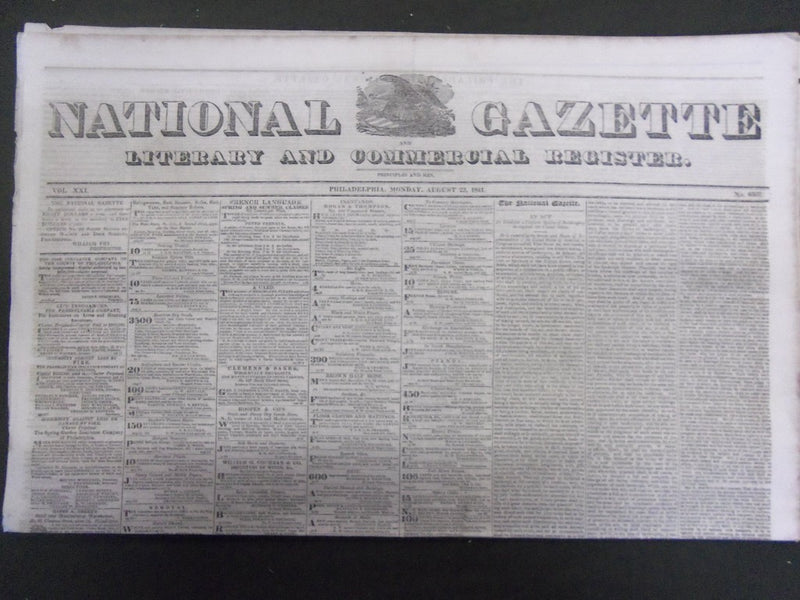 1841 NATIONAL GAZETTE LITERARY COMMERCIAL REGISTER NEWSPAPER LOT OF 19 - NP 1456