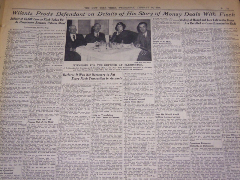 1935 JAN 30 NEW YORK TIMES - HAUPTMANN LETTERS DISCREDIT STORY ON FISCH- NT 1947