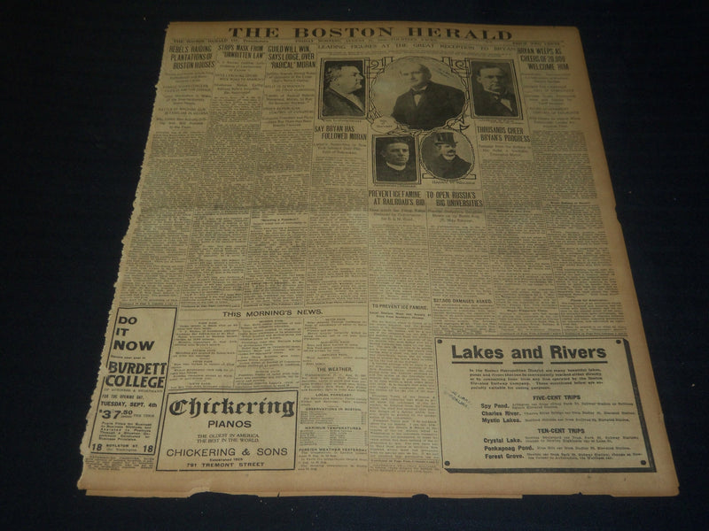 1906 AUGUST 31 THE BOSTON HERALD - BRYAN WEEPS AS 20,000 WELCOME HIM - BH 105