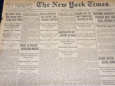 1923 JANUARY 28 NEW YORK TIMES - MOVES TO PREVENT BETHLEHEM MERGER - NT 7899