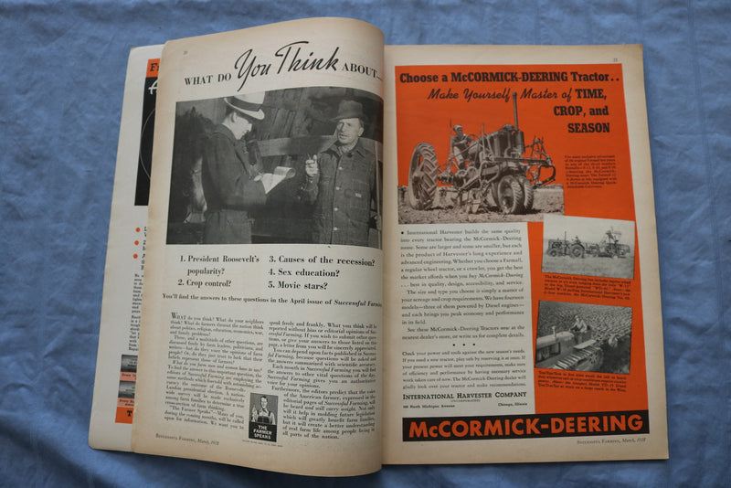 1938 MARCH SUCCESSFUL FARMING MAGAZINE - GREAT COVER, ARTICLES & ADS - ST 1000M