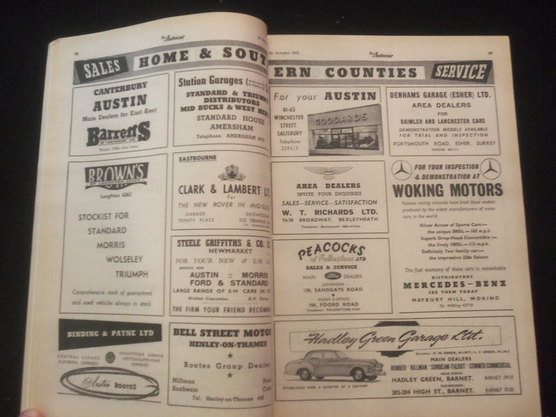 1955 OCTOBER 21 THE AUTOCAR MAGAZINE - CHANGE AT EARLS COURT - BRITISH - J 7837