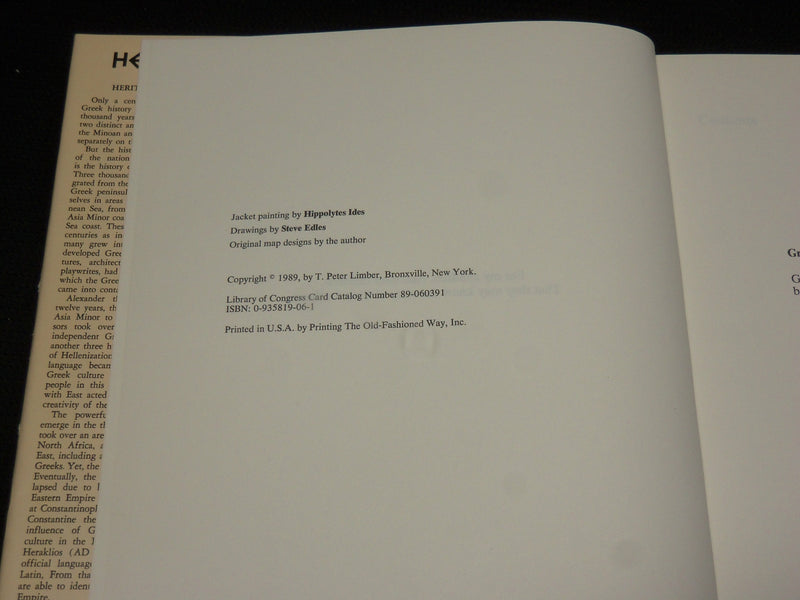 1989 HELLENIKA HERITAGE AND HISTORY HARDCOVER BOOK BY T. PETER LIMBER - R 715M