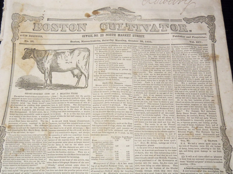 1852 OCTOBER 30 BOSTON CULTIVATOR NEWSPAPER - DANIEL WEBSTER DEATH - NP 4502B