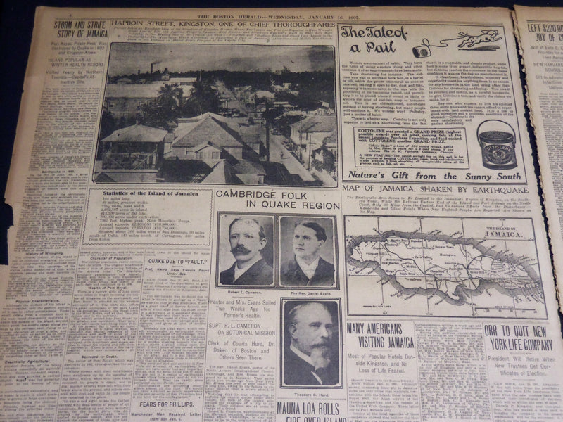 1907 JANUARY 16 THE BOSTON HERALD - 100 SLAIN IN KINGSTON QUAKE - BH 327