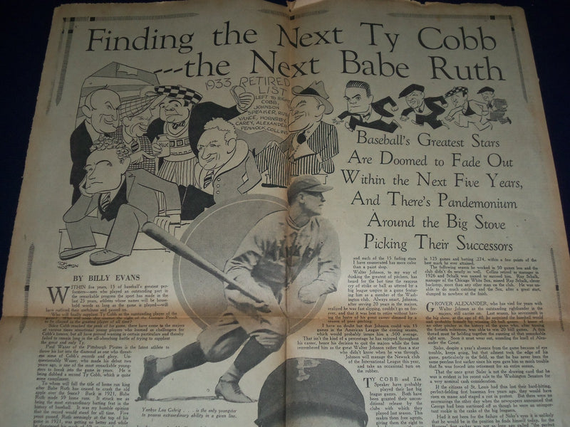 1928 SEP HOUSTON PRESS PAGE - FINDING THE NEXT TYCOBB & NEXT BABE RUTH - NP 972L