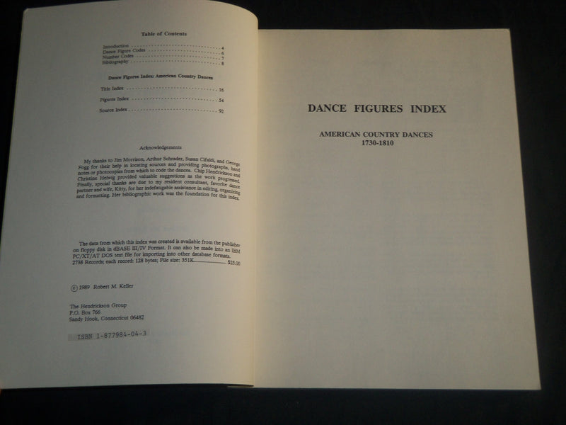 1989 DANCE FIGURES INDEX - AMERICAN COUNTRY DANCES BOOK BY KELLER - KD 5714