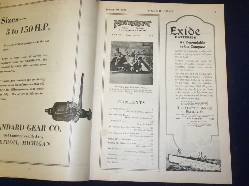 1921 JANUARY 10 MOTOR BOAT MAGAZINE - LIGHTHOUSE - VOL. XVIII, NO. 1- B 6627