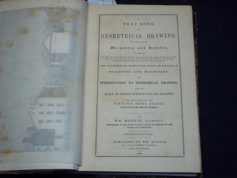 1852 GEOMETRICAL DRAWING FOR MECHANICS AND SCHOOLS BOOK BY MINIFIE - KD 2757O