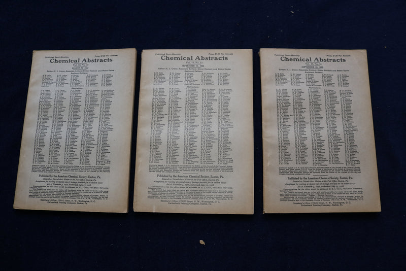 1922 CHEMICAL ABSTRACTS SEMI-MONTHLY MAGAZINE - LOT OF 25-COMPLETE YEAR - O 3381