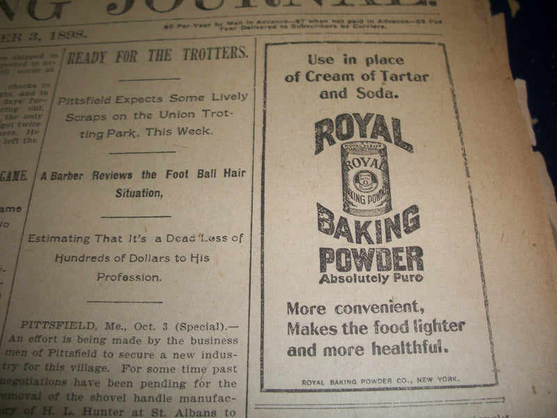 1898 OCT-DEC LEWISTON EVENING JOURNAL NEWSPAPER VOLUME - LEWISTON MAINE - BV 10