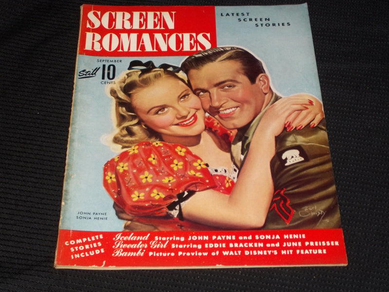 1942 SEPTEMBER SCREEN ROMANCES MAGAZINE - JOHN PAYNE & SONJA HENJE - E 1489