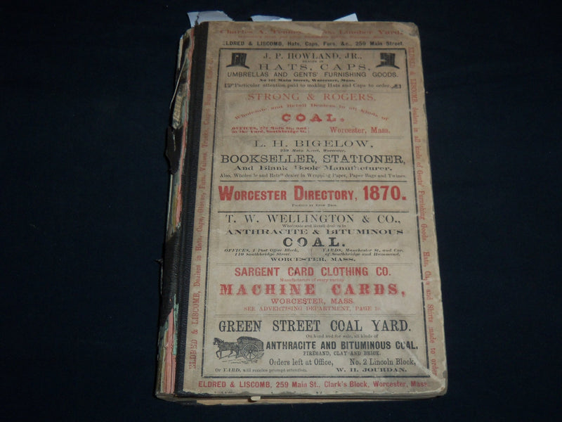 1870 WORCESTER DIRECTORY BY HENRY J. HOWLAND - MAP - KD 81T