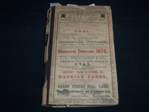 1870 WORCESTER DIRECTORY BY HENRY J. HOWLAND - MAP - KD 81T