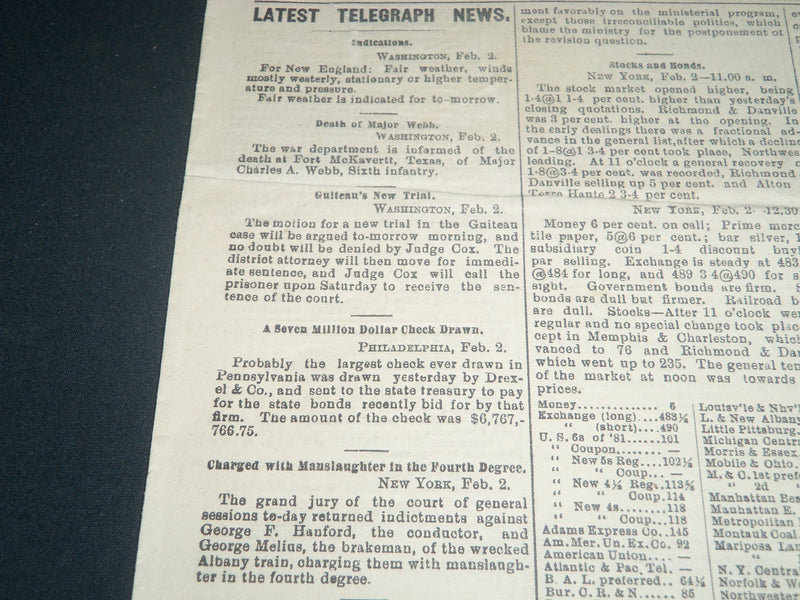 1881-1882 NEW LONDON TELEGRAM NEWSPAPER LOT OF 2 - GUITEAU TRIAL - NP 3908