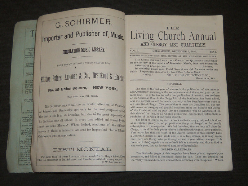 1886 THE LIVING CHURCH ANNUAL & CLERGY LIST QUARTERLY - MILWAUKEE WIS. - J 5250