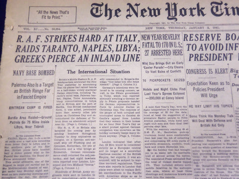 1941 JAN 2 NEW YORK TIMES - R. A. F. STRIKES HARD AT ITALY - NT 1082