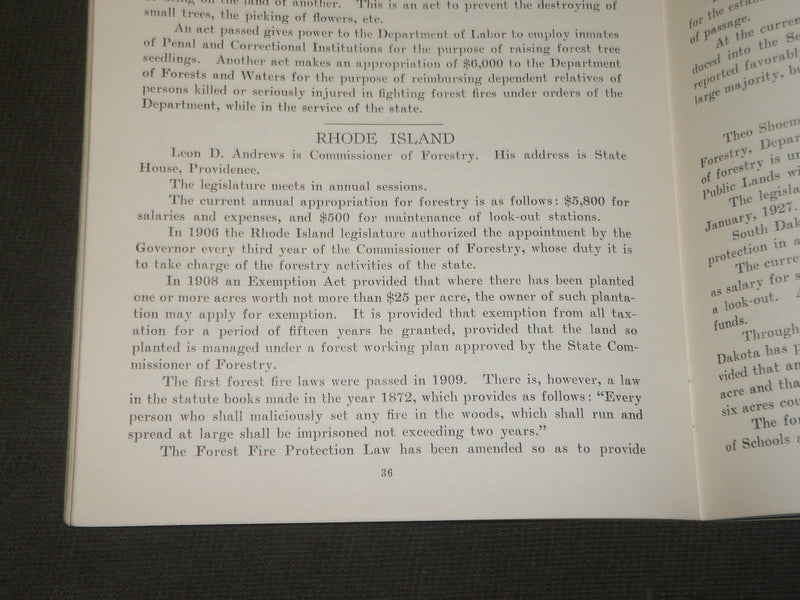 1926 FORESTRY LEGISLATURE SURVEY BOOK - AMERICAN TREE ASSOCIATION- J 3546