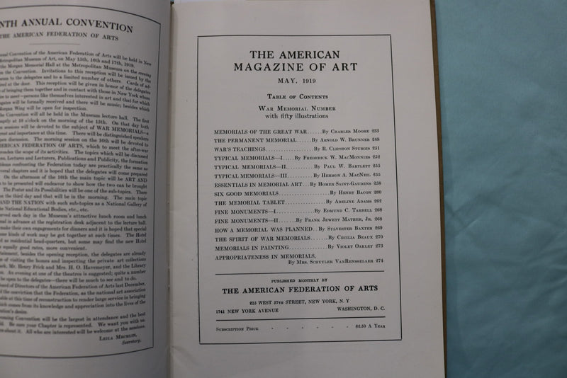 1919 MAY THE AMERICAN MAGAZINE OF ART - WAR MEMORIALS - K 3277