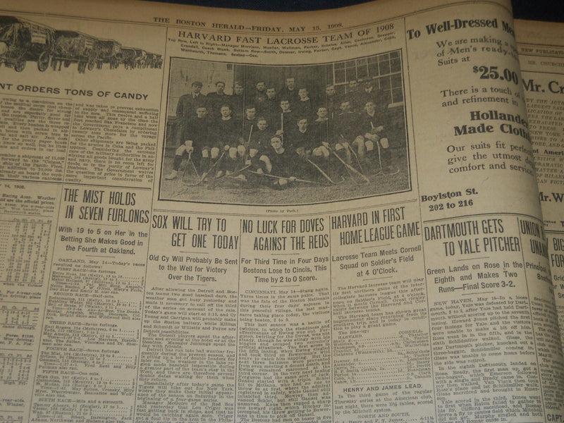 1908 MAY 15 THE BOSTON HERALD - WRIGHT BROS. MACHINE SAILS 8 MI IN 7 MIN - BH 68
