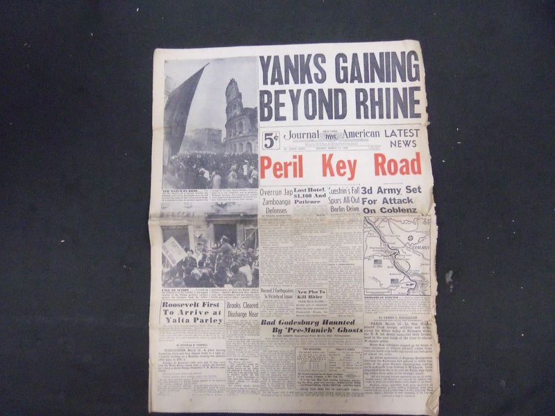 1945 MARCH 13 NEW YORK JOURNAL AMERICAN - YANKS GAINING BEYOND RHINE - NP 2301