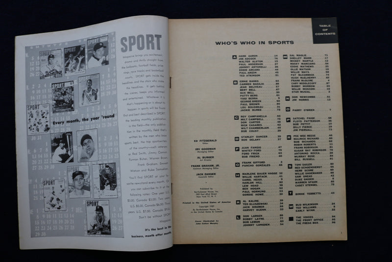 1957 WHO'S WHO IN SPORTS MAGAZINE - MANTLE-COUSY-PATTERSON COVER - E 11883