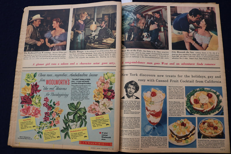 1952 NOV 16 SUNDAY NEWS PICTURE NEWSPAPER -RAY BOLGER-DORIS DAY-MOVIES - E 22771