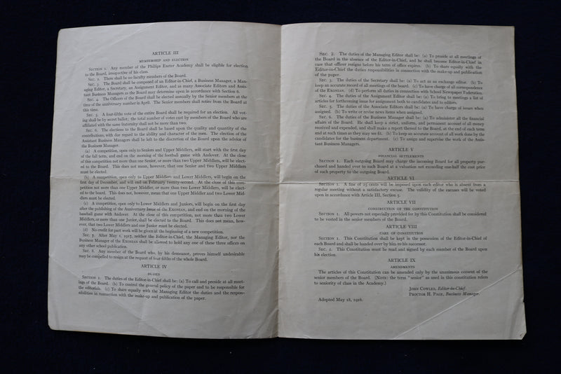 1917 CONSTITUTION OF THE EXONIAN - PHILLIPS EXETER ACADEMY - K 1617